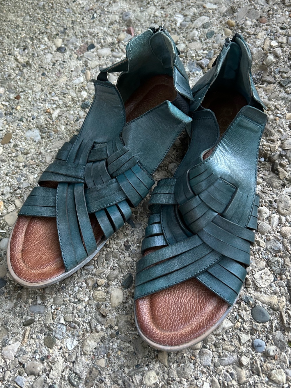 ROAN by Bed Stu Alacrity Woven Leather Open-Toe Sandals Teal Blue Size 8.5 Boho